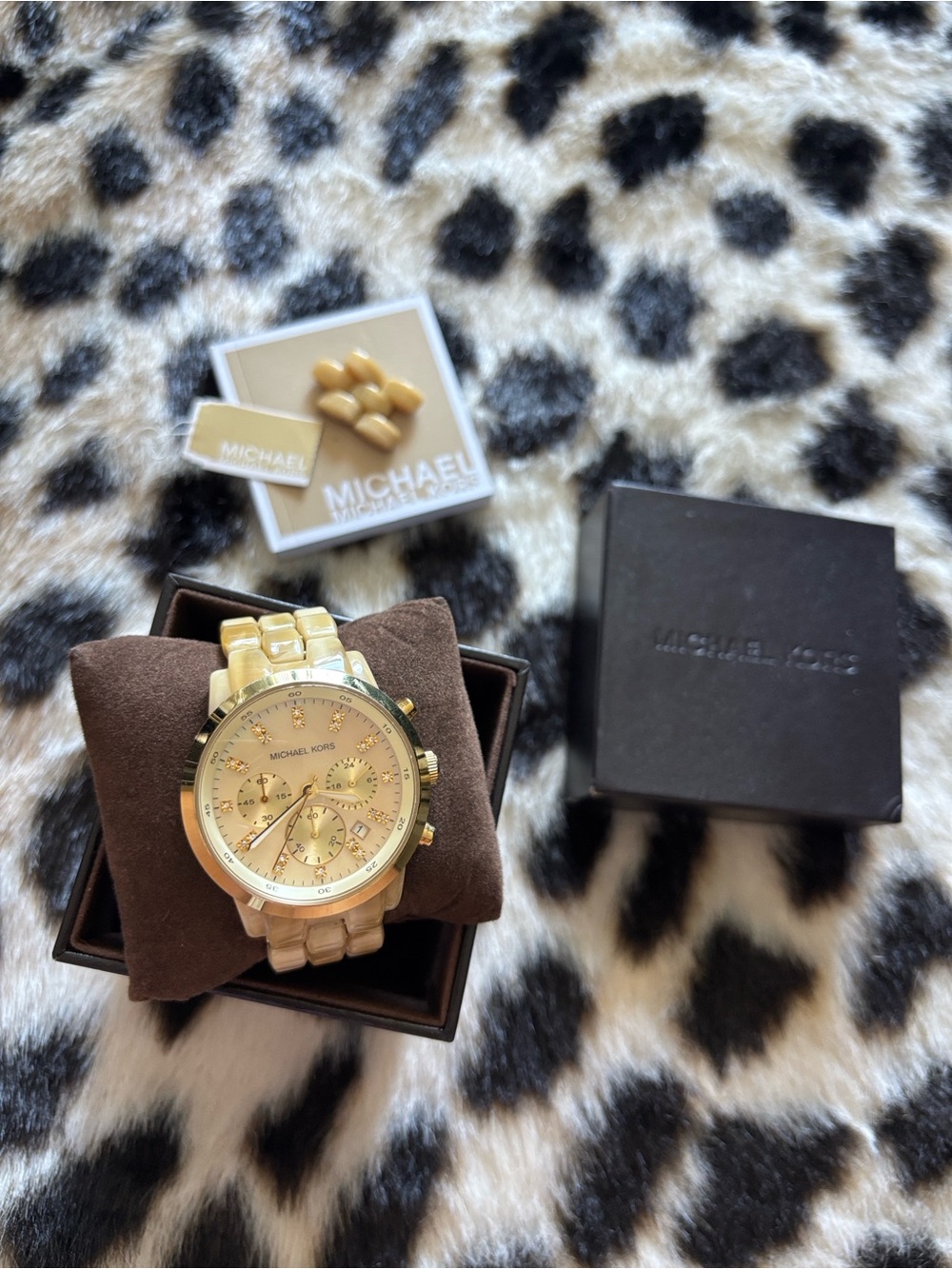 Michael Kors Women’s Gold-Tone/Horn Chronograph Watch